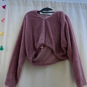 urban outfitters pink fluffy crop top hoodie